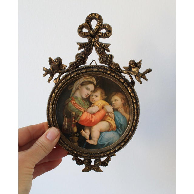 Vintage Italian Religious Print Wall Hanging With Cherub Frame For Sale - Image 4 of 9