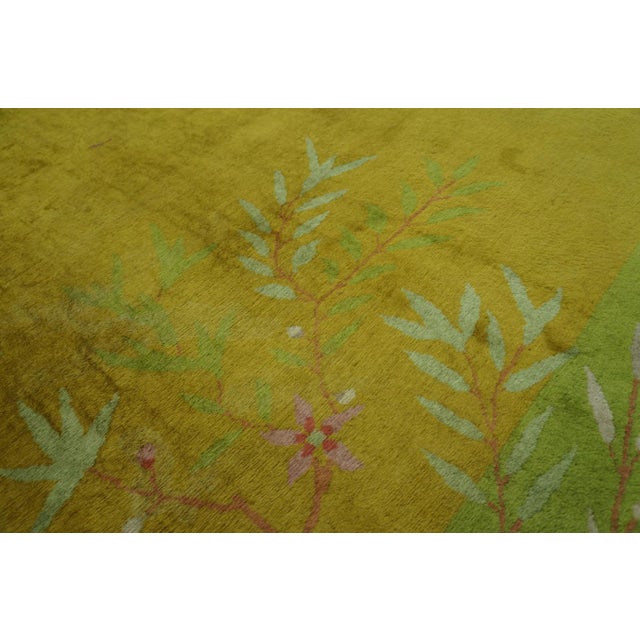Flashy Gold Background Color With Sprays Floral Pattern Antique Chinese Art Deco Rug by Nichols Workshop For Sale - Image 12 of 12