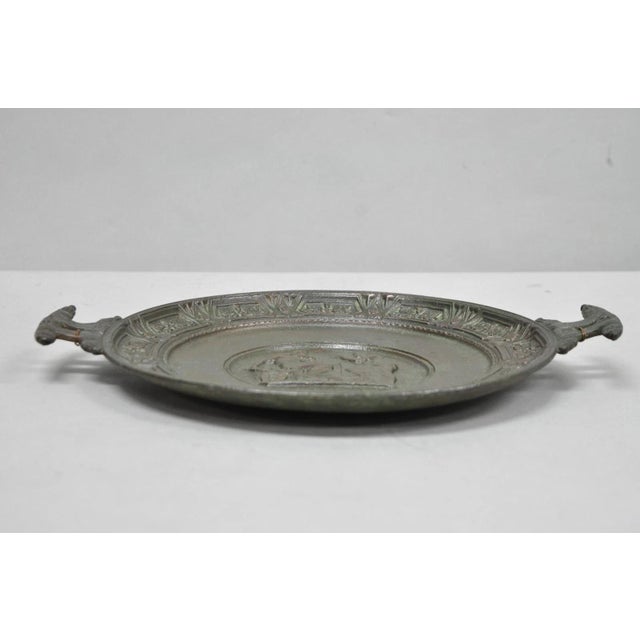 Traditional Vintage Roman Classical Style Figural Cast Iron Twin Handle Charger Dish For Sale - Image 3 of 12