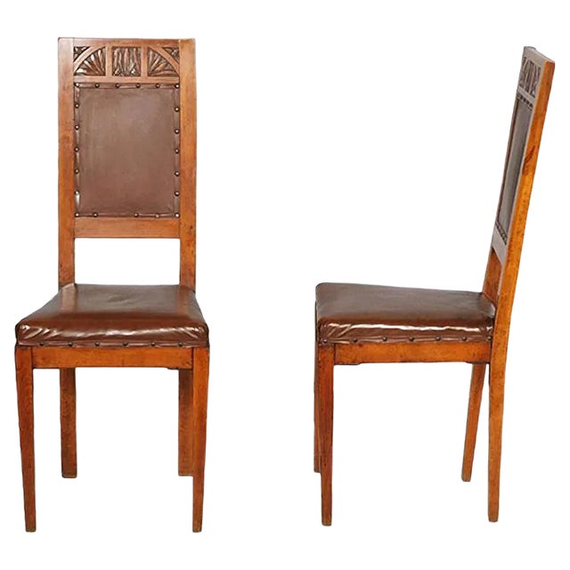 Set of Art Nouveau Cherry Wood Chairs For Sale