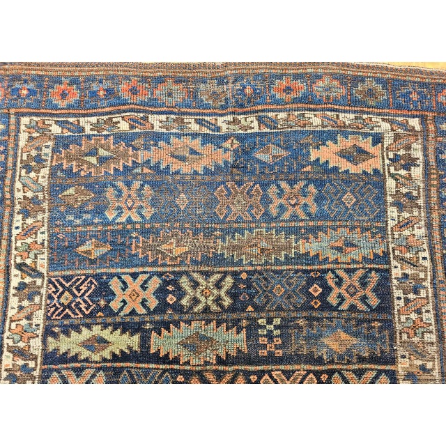 Antique Caucasian Shahsavan Tribal Rug, Hand-Knotted Wool, Geometric Pattern, Navy & Green, 5x6 For Sale - Image 9 of 16