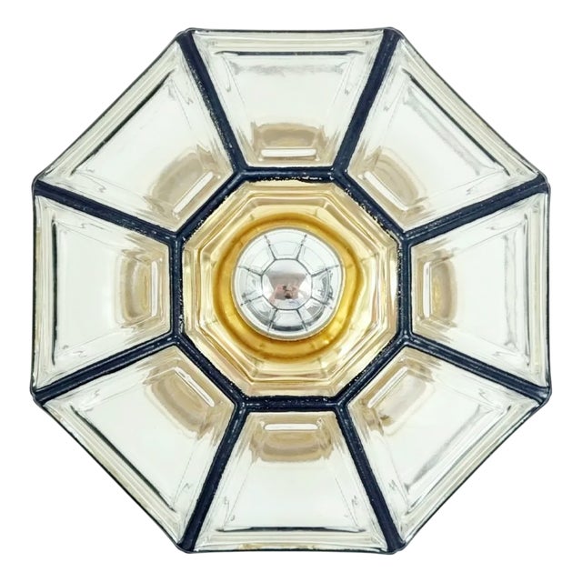 Mid-Century Glass & Brass Flush Mount from Limburg, Germany, 1960s For Sale