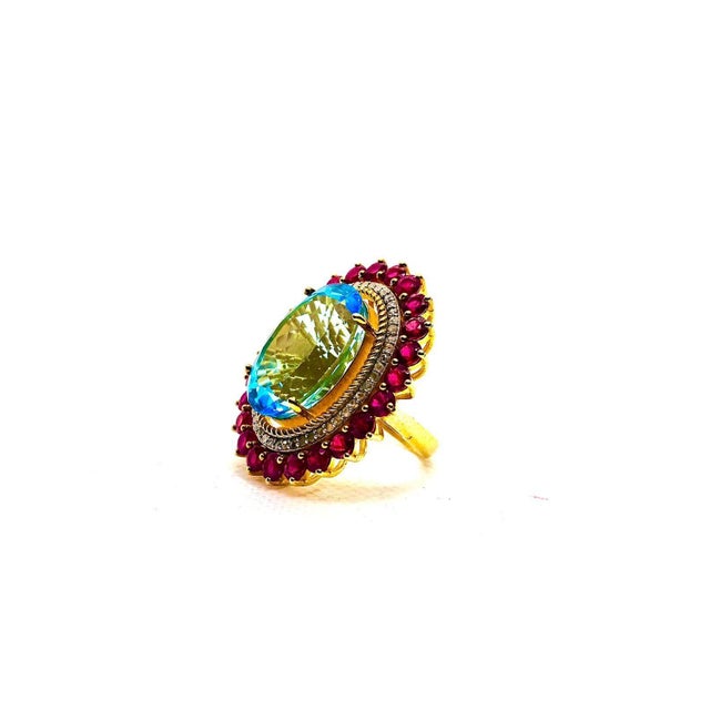 Bochic “Capri” Vintage Ruby, Blue Topaz & Diamond Ring Set In 18K Gold & Silver For Sale In New York - Image 6 of 7
