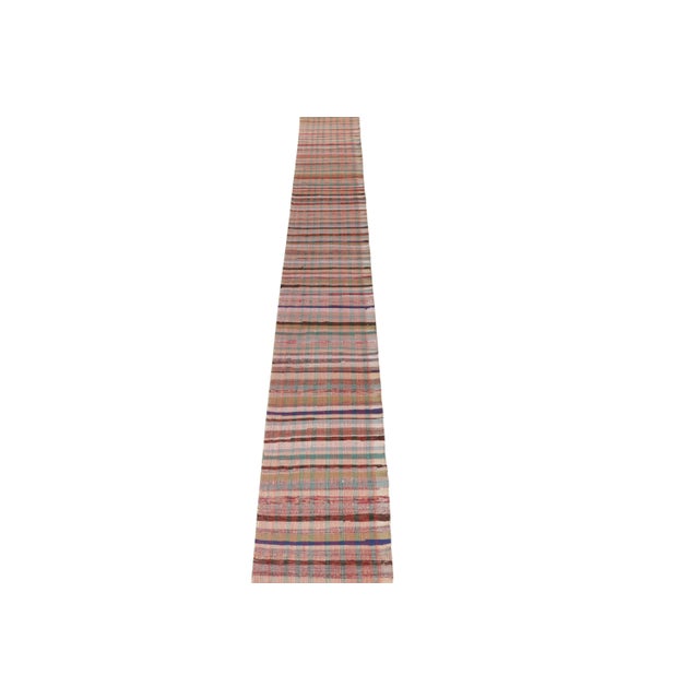2010s Rug & Kilim’s Oversized Flat Weave Runner in Pink & Colorful Plaid Pattern For Sale - Image 5 of 7