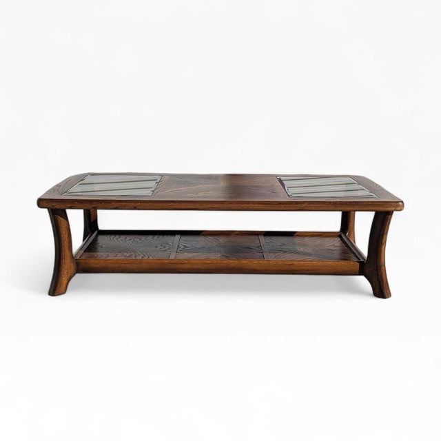 Mid-Century Modern Mid 20th Century Smoked Glass and Oak Parquetry Coffee Table With Lower Shelf For Sale - Image 3 of 18