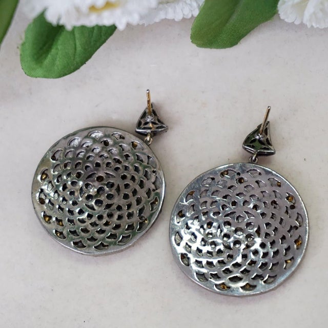 925 Sterling Silver Diamond Earrings 14k Yellow Gold Polki Earrings Gift for Her, A Pair For Sale - Image 4 of 10