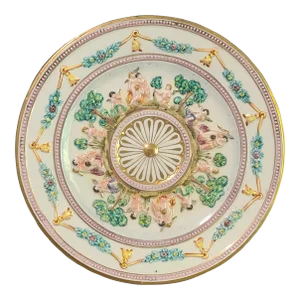 Large Vintage Capodimonte Italian Relief Charger Wall Plate Floral Garland Cherubs Marked