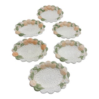 Vintage Ceramic Basketweave and Peach Decorative Dish Set - A Set of 6 For Sale