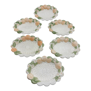 Vintage Ceramic Basketweave and Peach Decorative Dish Set - A Set of 6