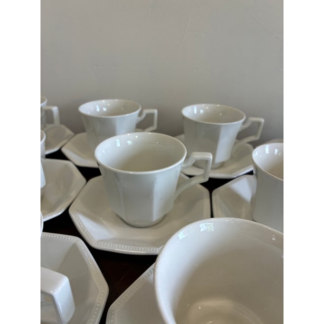 Vintage Johnson Brothers Heritage White Ironstone Cups & Saucers — Set of 10 For Sale - Image 9 of 16