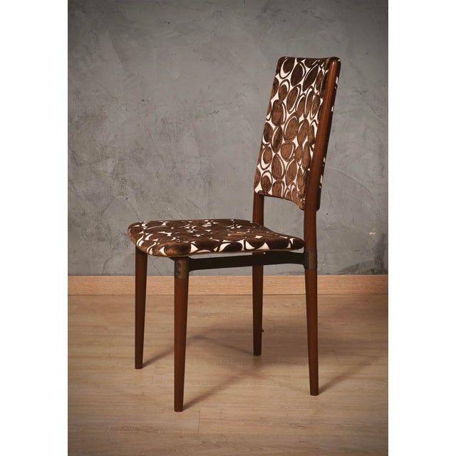 Tecno Wood and Velvet Office Desk Dinning Room Chairs by Osvaldo Borsani for Tecno, 1960 For Sale - Image 4 of 9
