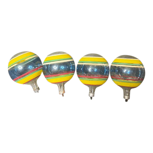 Vintage Wwii Unsilvered Glass Ball Blue Gold Striped Christmas Ornaments Premier- Set of 4