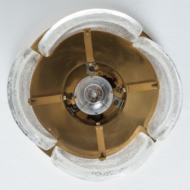 Gold Brass and Frosted Glass Flush Mount attributed to Egon Hillebrand for Hille, 1970s For Sale - Image 8 of 17