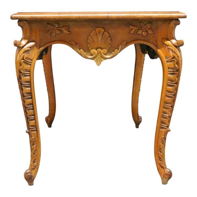 Floral & Scallop Carved Walnut & Burl Cabriole Legged Low Table C1930 For Sale - Image 11 of 11