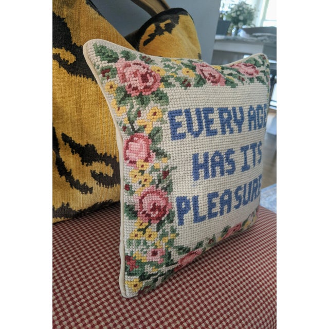 Vintage Grandmillenial Needlepoint Decorative Throw Pillow For Sale In Charlotte - Image 6 of 10