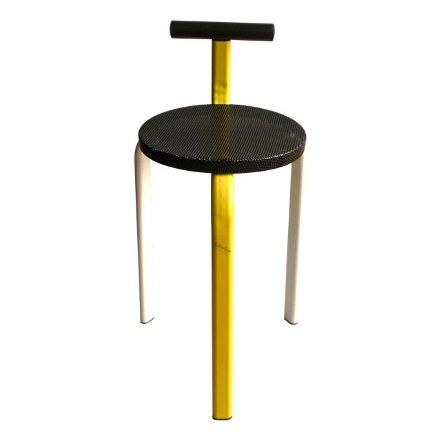 Vintage Stool with Backrest, 1980s For Sale