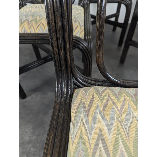 Black Lacquered Rattan Chairs with Fabric Seats, 1970s, Set of 6 For Sale - Image 6 of 10