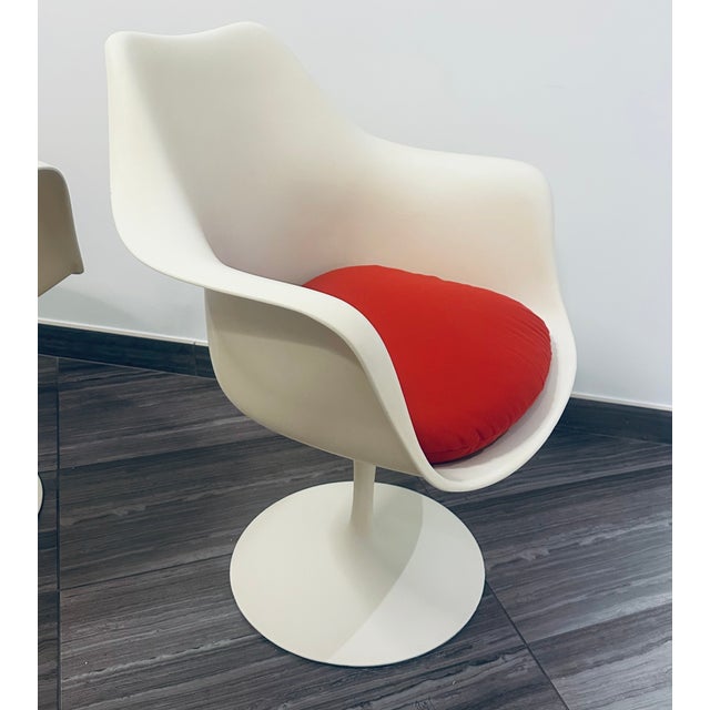 White Early Eero Saarinen for Knoll Tulip Dining Arm Chairs 1956 Mid Century Modern For Sale - Image 8 of 10