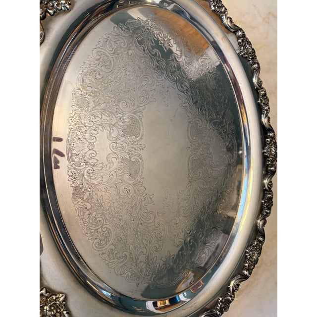 1950s Poole Lancaster Rose Silverplate Large Oval Footed Serving Platter For Sale - Image 9 of 14
