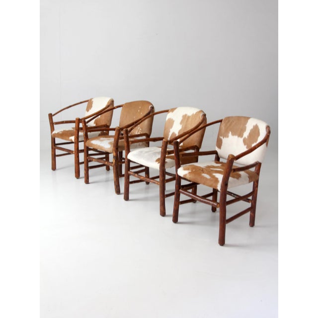 Brown Vintage Old Hickory Hair on Hide Armchairs Set 4 For Sale - Image 8 of 18
