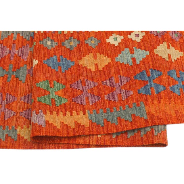 1990s Kilim Blue Rust Wool Rug - 4'3" X 5'11" For Sale - Image 4 of 7