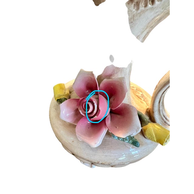 Ceramic Vintage Capodimonte Style Porcelain Footed Floral Pitcher/Vase For Sale - Image 7 of 11