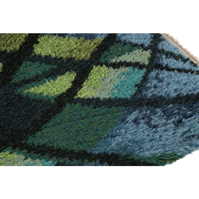 Mid-Century Modern Vintage Swedish Rya Rug, Blue With Scandinavian Geometric Patterns - Rug & Kilim For Sale - Image 3 of 7