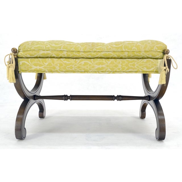 Regency Revival Style X Shape Base Upholstertred Bench From c1970s For Sale - Image 9 of 14