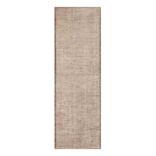 Nazmiyal Collection Solid Ivory Cream Color Modern Runner Rug For Sale