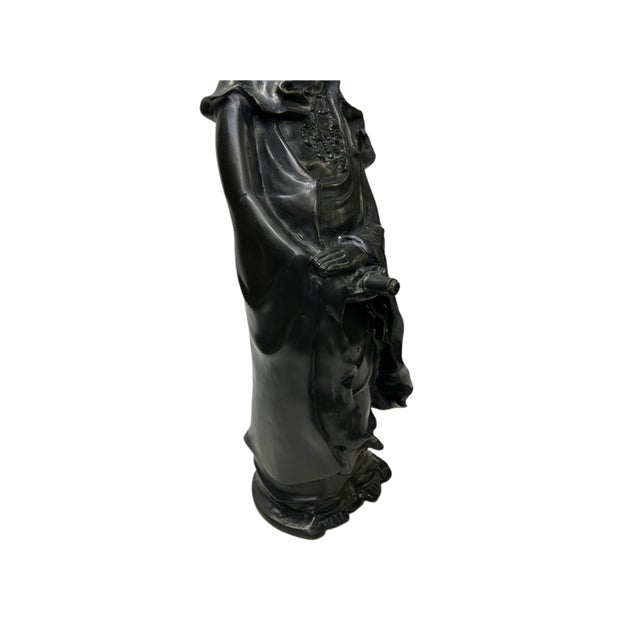 Vintage Chinese Black Metal Bodhisattva Kwan Yin Buddha Statue For Sale - Image 9 of 11