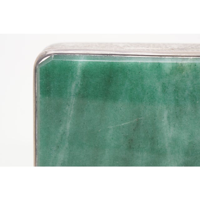 Antique Continental Silver Plate Green Jade Keepsake Trinket Snuff Box 4" For Sale - Image 13 of 15