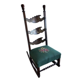 Antique High-Back Renaissance Revival Rocking Chair For Sale