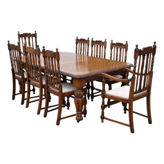 Victorian Oak Dining Table and Chairs, 1880, Set of 9 For Sale