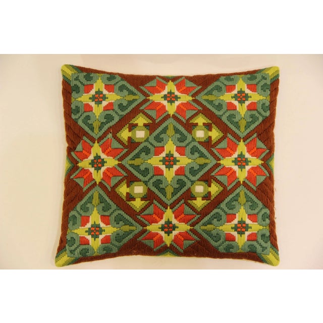 Danish hand-embroidered sofa cushions. Beautiful colors and in good condition with only slight or no signs of wear.