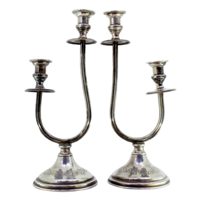 Silver Candelabra with Beaded Lights and Floral Reliefs, Set of 2 For Sale