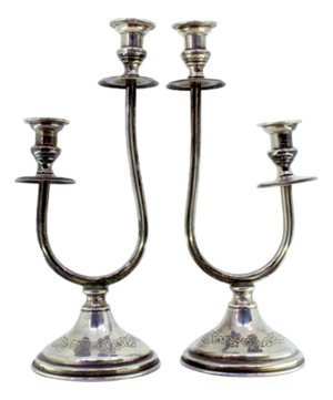 Silver Candelabra with Beaded Lights and Floral Reliefs, Set of 2