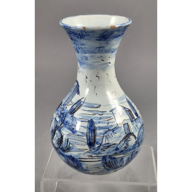 Antique Cantagalli Blue and White Savona Style Maiolica Cabinet Vase, Florence, 1884 For Sale - Image 6 of 13