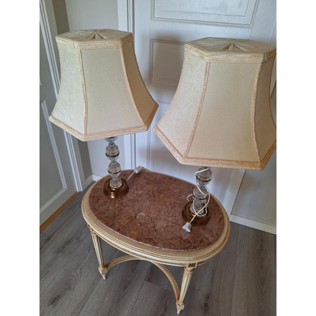 Swedish Mid-Century Modern Glass & Brass Table Lamps by Carl Fagerlund for Orrefors, Tyringe, 1960s, Label-Marked For Sale - Image 6 of 11