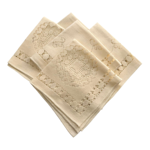 Set of 6 Vintage Cutwork Dinner Napkins Broderie Anglaise Eyelet Early 20th Century Traditional Edwardian Victorian Beige