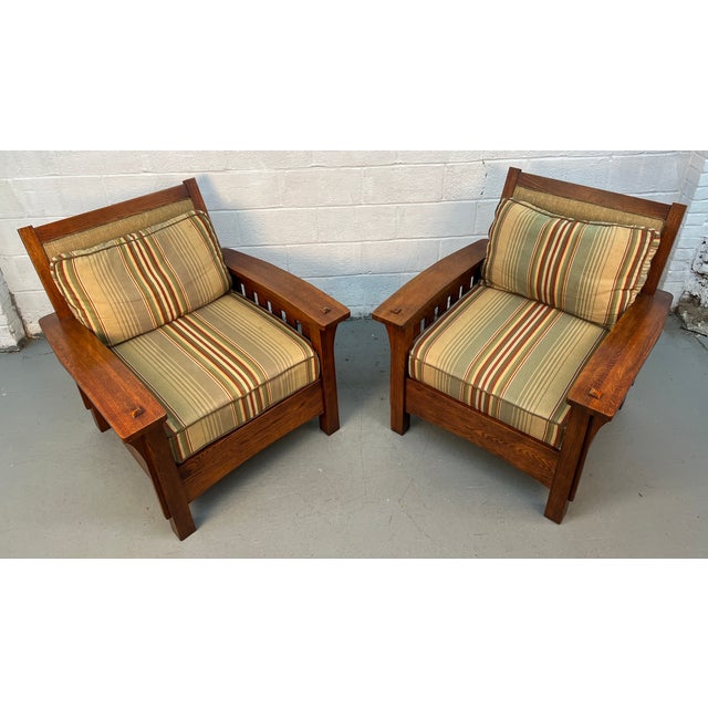 Mission Late 20th Century Handcrafted Slatted Mission Oak Lounge Chairs For Sale - Image 3 of 16
