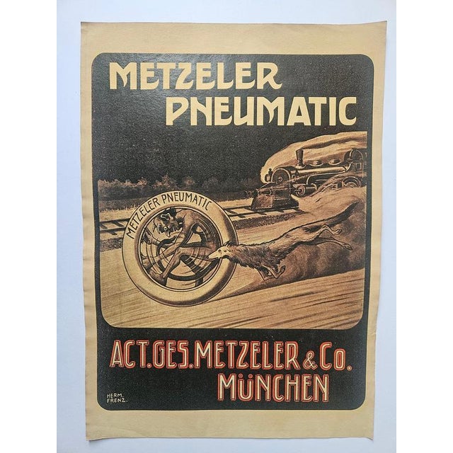 Art Deco Advertising Poster Metzeler Pneumatic, 1930s, in Very Good conditions. Designed 1920 to 1949
