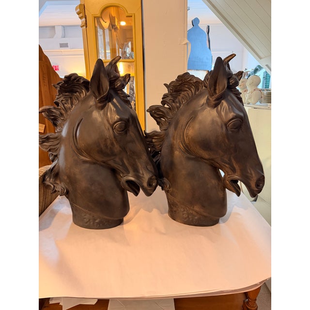 1980s Extra Large Heavy Resin Horse Head Sculptures For Sale - Image 5 of 10