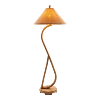 Vintage Sculptural Bentwood Rattan Floor Lamp With Curved Loop Base For Sale