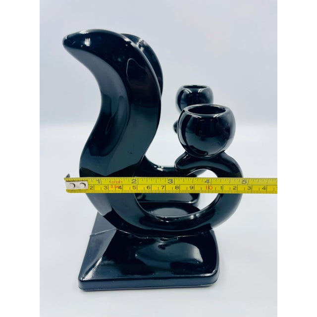 Pair of Early 20th Century Art Deco "Flame" Black Glass Candle Holders For Sale - Image 9 of 12