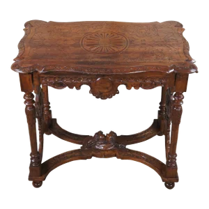 Late 19th Century Antique Italian Renaissance Revival Walnut Figural Library Table Writing Desk