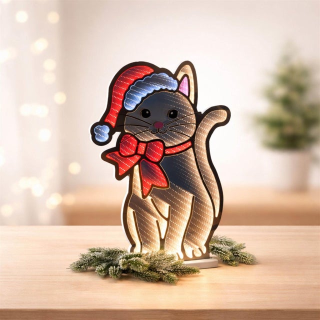 Contemporary Cat with Santa Hat and Bow Ekkolight 23.5"H For Sale - Image 3 of 4