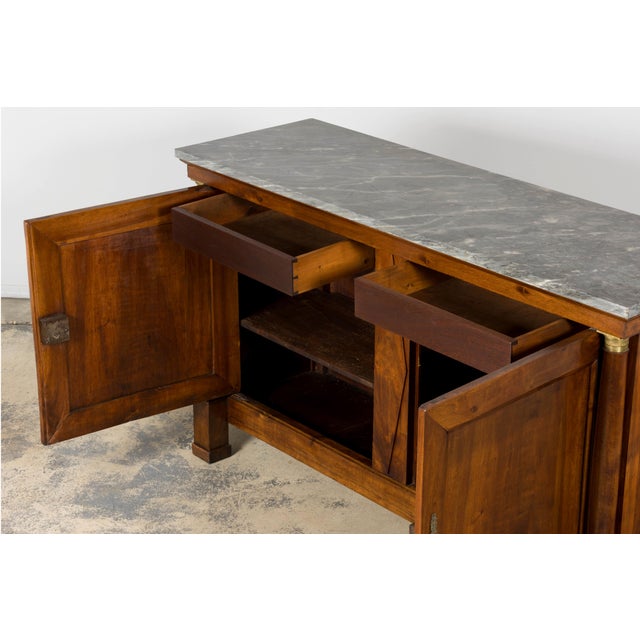 Early 19th Century French Empire Walnut Buffet With Grey Marble Top For Sale - Image 11 of 18