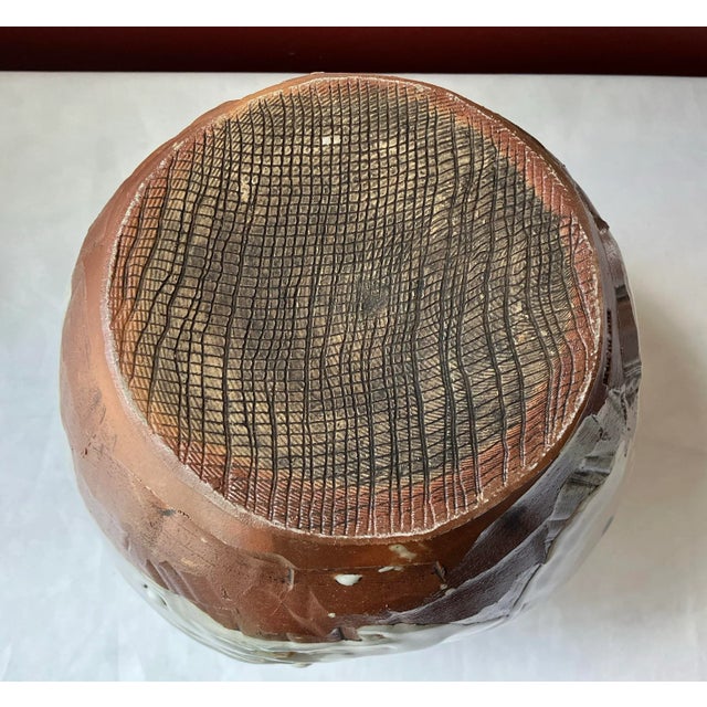 Vintage Japanese Vase in the Style of Awaji Pottery, High Relief Overglaze Ceramic, 9” Tall For Sale - Image 11 of 11