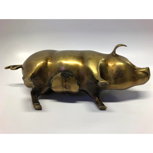 Mid Century Brass Piggy Bank For Sale In Chicago - Image 6 of 10