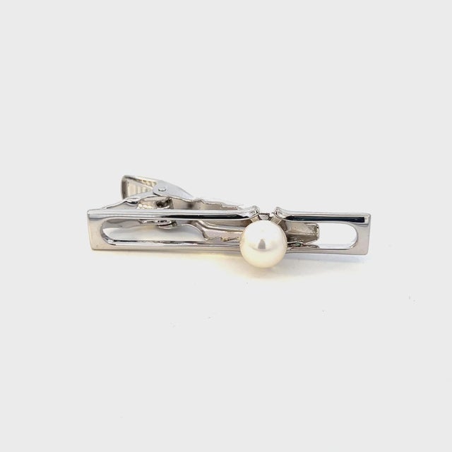 Mikimoto Estate Akoya Pearl Mens Tie Clip 7 mm Silver M413 For Sale - Image 4 of 11